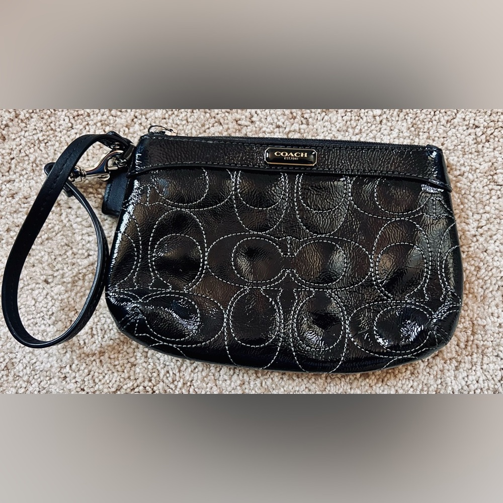 Coach Black Embossed Leather Wristlet